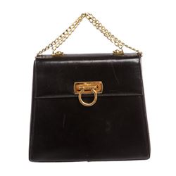 Salvatore Ferragamo Black Leather Chain Link Shoulder Handbag