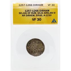 1257-1266 Dirham Seljug of Rum Qilig Arslan IV Coin ANACS VF30