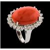 Image 4 : 9.80 ctw Coral and Diamond Ring - 14KT White Gold