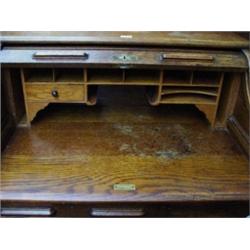 1920s Oak roll top bureau, the S-shaped to…
