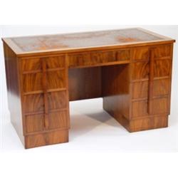 Art Deco walnut twin pedestal desk, fitted…