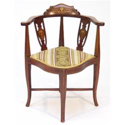 Victorian inlaid mahogany corner chair wit…
