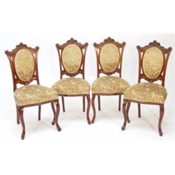 Set of four Edwardian walnut dining chairs…