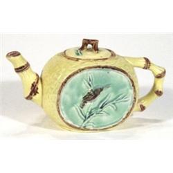 Majolica teapot with simulated bamboo hand…