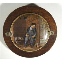 Oak mounted Victorian Prattware pot lid 'O…