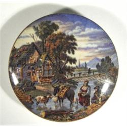 Victorian Prattware pot lid 'Fording The S…