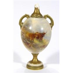 Royal Worcester twin handled vase, hand pa…