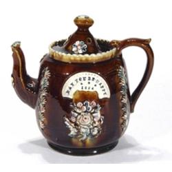 Victorian bargeware teapot, relief moulded…