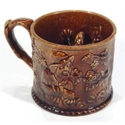 Victorian brown glazed frog mug, relief mo…
