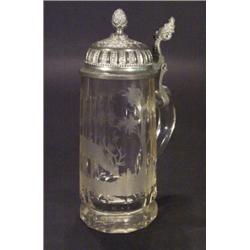 Continental cut glass beer stein etched wi…
