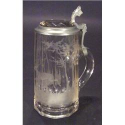 Continental cut glass beer stein etched wi…