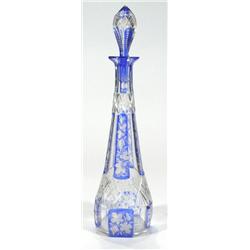 Blue flashed overlay cut glass decanter an…