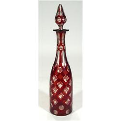 Red Bohemian overlay glass decanter, 38cm …