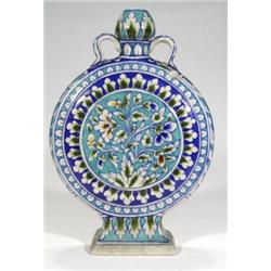 Twin handled Iznik style circular vase, ha…