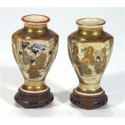 Two Japanese Satsuma hexagonal pottery vas…