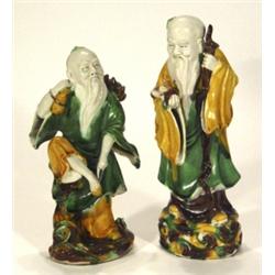 Pair of Chinese pottery figures of elders …