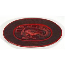 Japanese red lacquer tray carved with a my…
