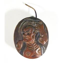 Oval carved Japanese hardwood box decorate…