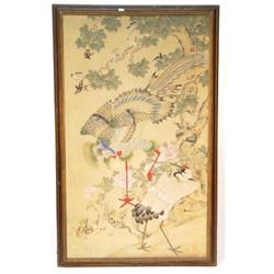 Large framed Japanese watercolour of crane…