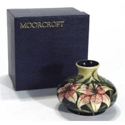Boxed Moorcroft vase, hand painted and tub…