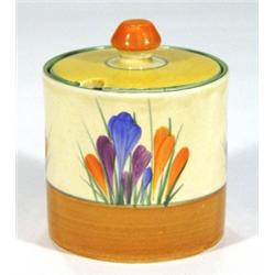 Cylindrical Clarice Cliff 'Bizarre' jampot…