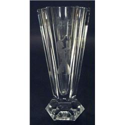 Clear Kosta Boda cut glass vase etched wit…