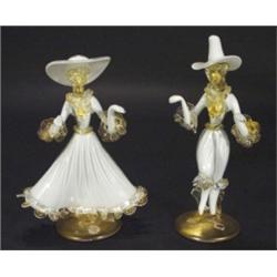 Pair of Murano white glass and gold flecke…