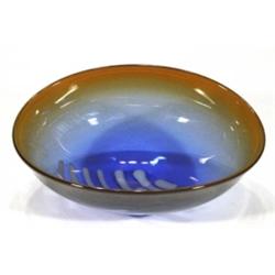 Blue and amber Art glass bowl with white s…