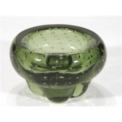 Bubbled green Whitefriars glass ashtray, 8…