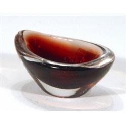 Orrefors red and clear glass dish, etched …