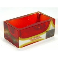 Rectangular Murano red and amber glass ash…
