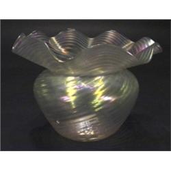 Iridescent glass vase with frilled neck, 1…