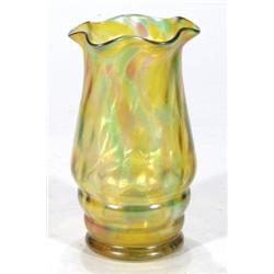 Fluted orange and green iridescent glass v…