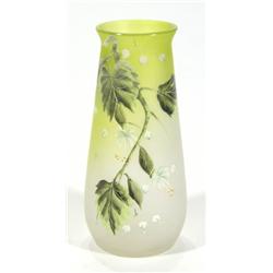 Frosted glass vase, hand enamelled with fl…