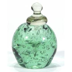 Green bubble glass inkwell and lid, 14cm h…