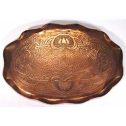 Oval fluted Art Nouveau copper tray emboss…