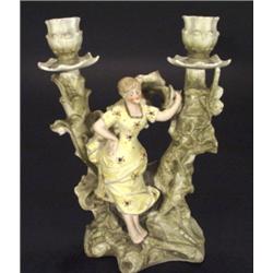 Hand painted Continental bisque candelabra…