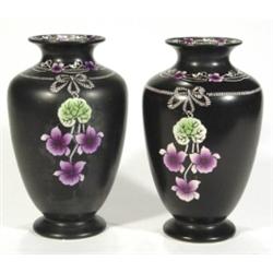 Pair Of Shelley Pottery Vases Hand Colour
