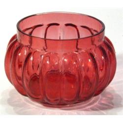 Cranberry coloured bulbous glass pot, 13cm…