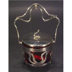 Cranberry glass pot with silver plated mou…