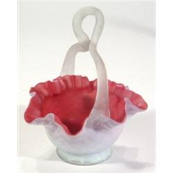 Pink and white satin glass basket with fri…