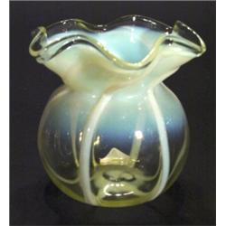 Victorian green vaseline glass vase with f…