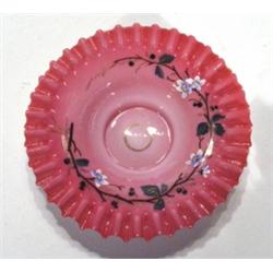 White and pink opaline glass dish with fri…
