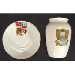 Goss crested china vase and a saucer, deco…