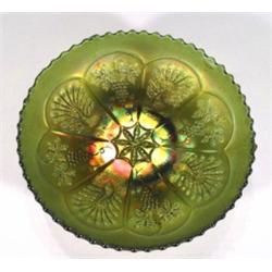 Green and orange Carnival glass bowl, reli…
