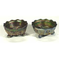 Pair of green and purple Carnival glass bo…