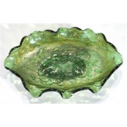 Green and orange Carnival glass dish, moul…