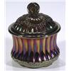 Image 1 : Purple Carnival glass pot and cover, relie…