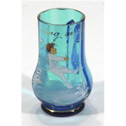 Turquoise Mary Gregory style glass ewer en…