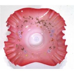 Square pink and white opaline glass bowl, …